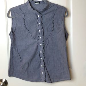 J. Crew Factory Blue and White Striped Sm Ruffle Sleeveless Blouse